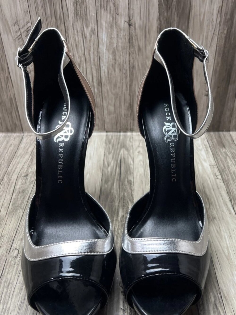 Rock & Republic peep toe design and ultra-high stiletto heels size 10